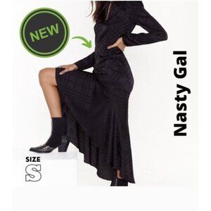 Nasty Gal Allyson Collection Womens Size S Black Satin Maxi Hi-Lo Dress Sexy